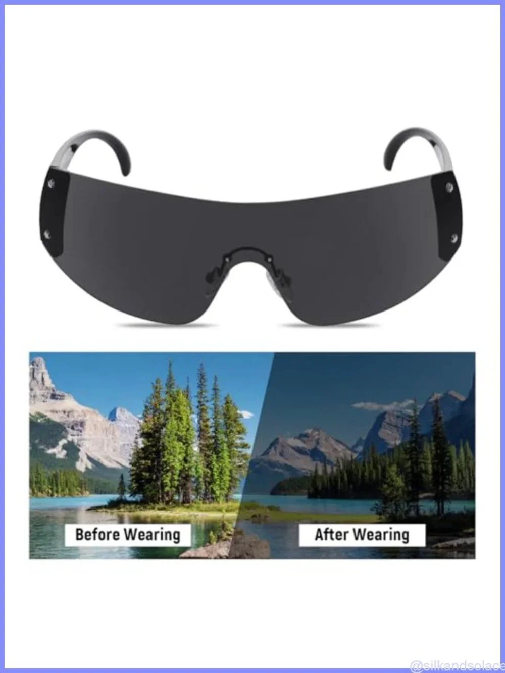 Lystaii Oversized Wrap Around Futuristic Sunglasses PC Frame, Rimless Retro Y2K